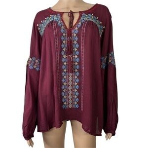 OSO Antropologie Women’s Blouse Red Floral Sz L